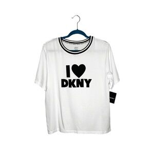 NWT DKNY Logo Black & White Ringer Sleep Casual Tee Shirt